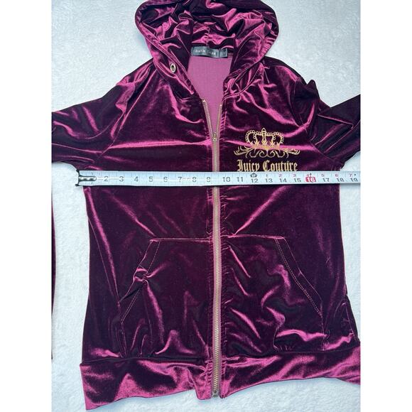 Juicy Couture Velour Tracksuit Burgundy Gold Logo Zip Hoodie Pants Set M Y2K Lux - Picture 7 of 12